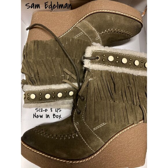 Sam Edelman Women's Suede  Boot Bootie Size 8 US Moss Green New In Box - Picture 1 of 5